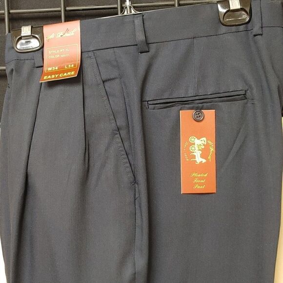 ST. PATRICK NAVY POLY/RAYON PLEATED DRESS SLACK. - Picture 2 of 7